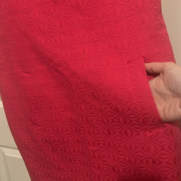 Sandra Darren size 16 Pink dress w pockets & beaded neckline geometric pattern - Picture 4 of 9